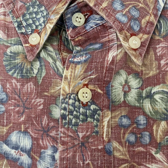 Reyn Spooner Shirt Half Button Short Sleeve Reverse Print Floral Red Mul… - Picture 5 of 6